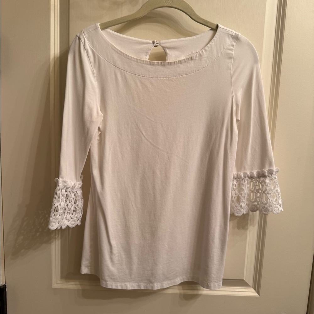 Women’s White Lace-Sleeve Boatneck Top